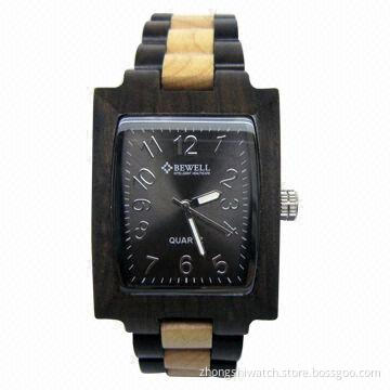 Classic Square Wooden Watch with Maple and Black Sandalwood Case and Band, Various Design Available